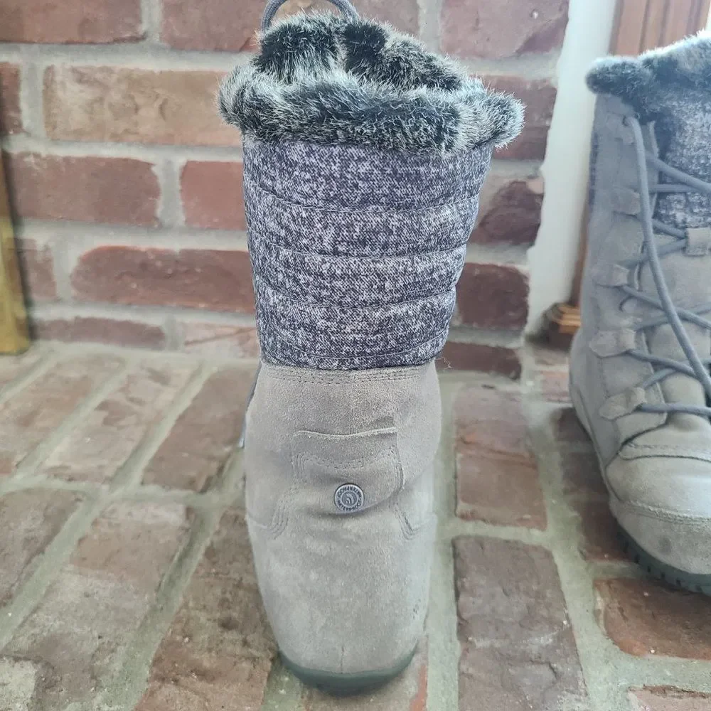 The North Face Nuptse Purna II Gray Women's Winter Boots Suede Faux Fur Size 9